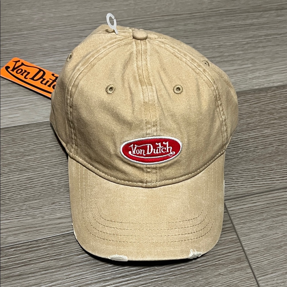 Von Dutch Beige Cap with Red Logo